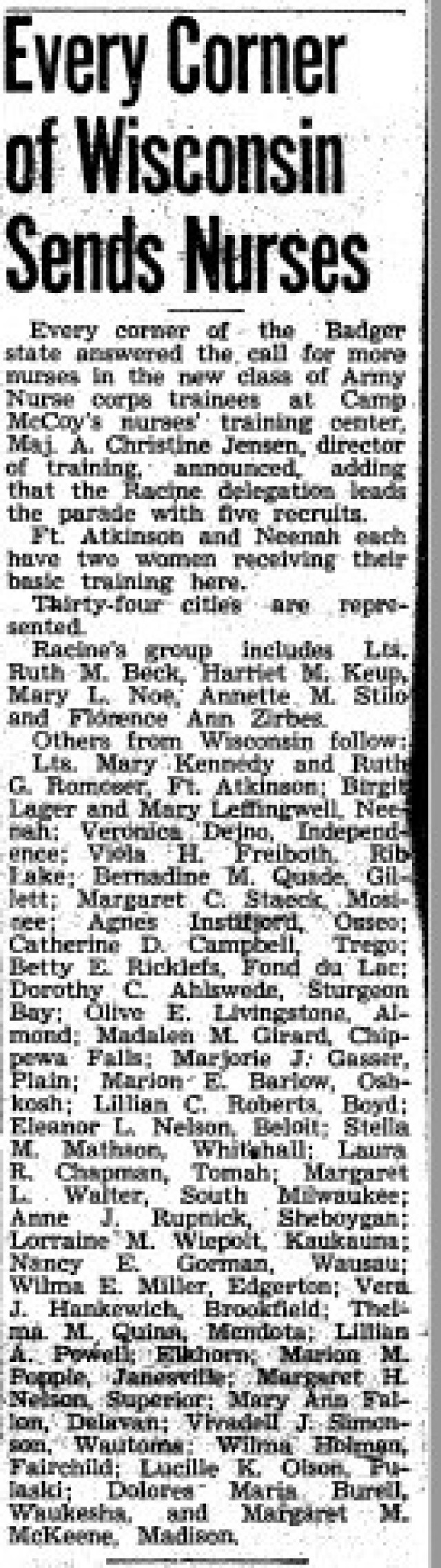 This is a news clipping from the March 10, 1945, edition of The Real McCoy newspaper at Fort McCoy, Wis. During that time, the installation was busy preparing service members for fighting in World War II. (U.S. Army Historical Photo)