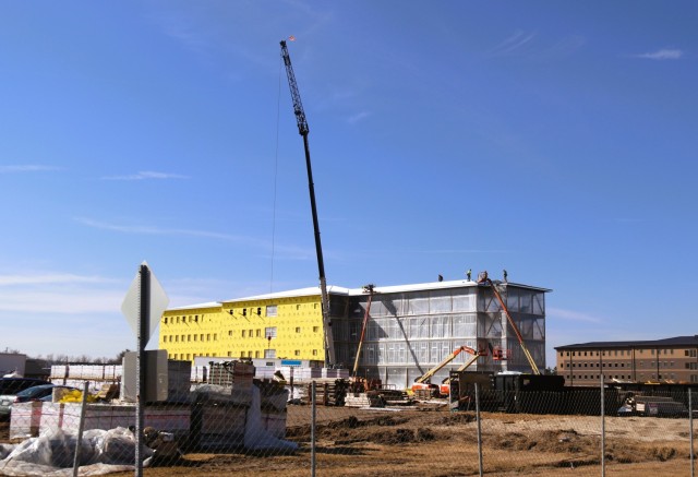 Contractors work on a new $27.3 million transient training troops barracks project, known as the Fort McCoy East Barracks Project, on March 13, 2025, at Fort McCoy, Wis. Contractors began in May 2024 getting the site set up for the fourth...