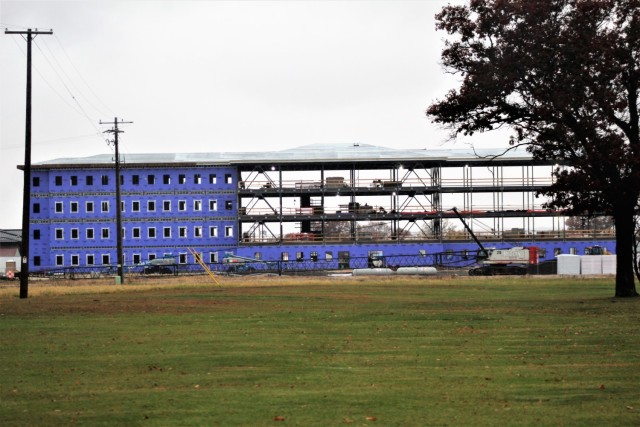 An area of the 1600 block of the cantonment area of the installation is shown Oct. 22, 2020, at sunrise where a new multi-million dollar barracks is being built at Fort McCoy, Wis. Contractor L.S. Black Constructors was awarded a $20.6 million...