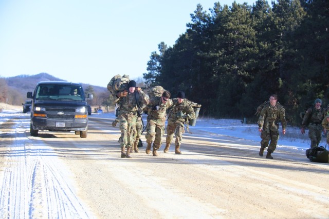 ROTC cadets compete in the Northern Warfare Challenge on Feb. 21, 2025, at Fort McCoy, Wis. ROTC teams with U.S. Army Cadet Command came from all around the United States as they battled through a wide variety of challenges and long ruck marching...