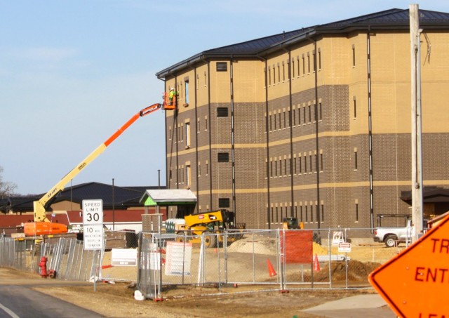 The construction area for a new $28.08 million barracks building is shown March 12, 2025, at Fort McCoy, Wis., as progress on the facility continues. The contractor for the project, BlindermanPower (Construction), received the notice to proceed...
