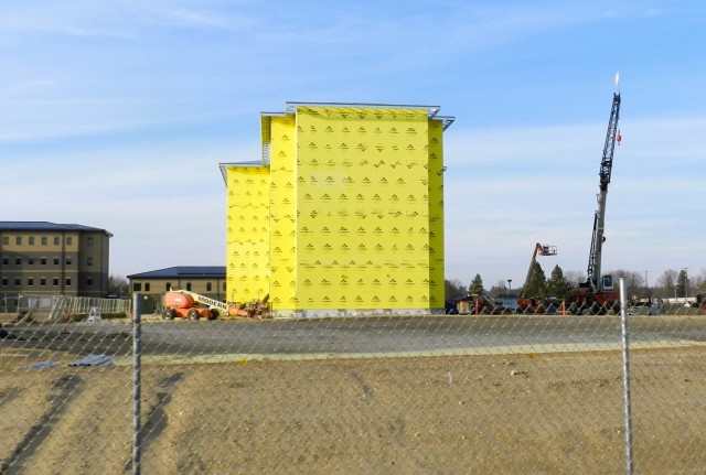 Contractors work on a new $27.3 million transient training troops barracks project, known as the Fort McCoy East Barracks Project, on March 3, 2025, at Fort McCoy, Wis. Contractors began in May 2024 getting the site set up for the fourth transient...