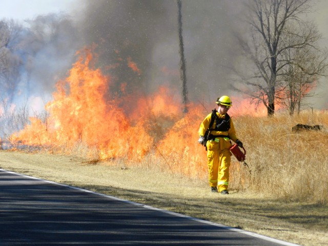 Members of the Fort McCoy prescribed burn team oversee a prescribed burn March 13, 2025, on South Post at Fort McCoy, Wis. The post prescribed burn team includes personnel with the Fort McCoy Directorate of Emergency Services Fire Department;...