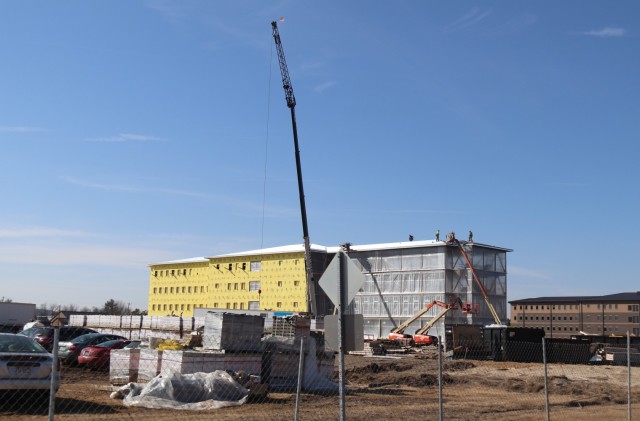 Contractors work on a new $27.3 million transient training troops barracks project, known as the Fort McCoy East Barracks Project, on March 13, 2025, at Fort McCoy, Wis. Contractors began in May 2024 getting the site set up for the fourth...
