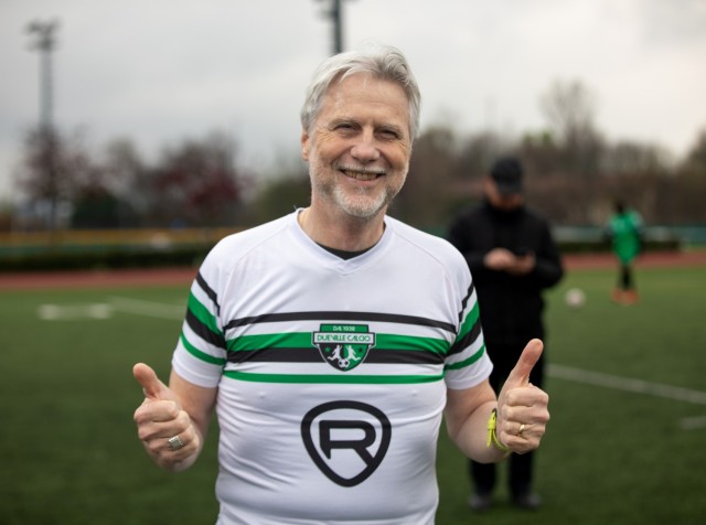 Mayor of Dueville, Giuliano Stivan during March 22 soccer match featuring Soldiers from the 173rd Airborne Brigade against local Italian mayors as part of a Community Alliance Partnership event.