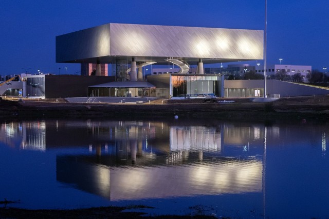 Workers continue construction before dawn at the National Medal of Honor Museum in Arlington, Texas, on March 7, 2025. (DoD photo by EJ Hersom)
