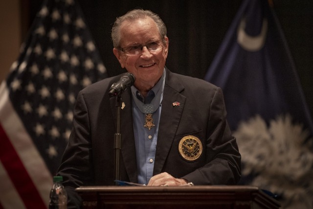 Medal of Honor recipient Maj. Gen. Patrick Brady visited Clemson University during the school’s Military Appreciation Week, Oct. 31, 2019. Brady spoke to ROTC cadets, the football team, donated some books to Clemson’s archives, and...