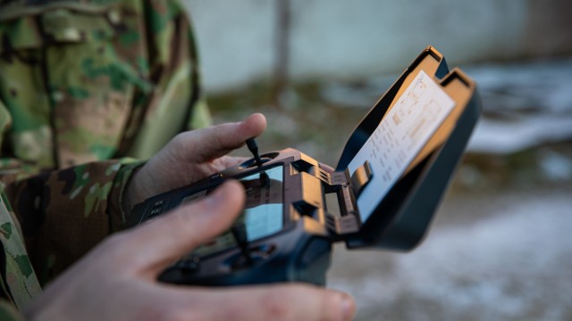 U.S. Army Soldiers, assigned to the 317th Brigade Engineer Battalion, 3rd Brigade Combat Team, 10th Mountain Division, control the Skydio X2D drone system during exercise Combined Resolve 25-1 at the Joint Multinational Readiness Center, Hohenfels...