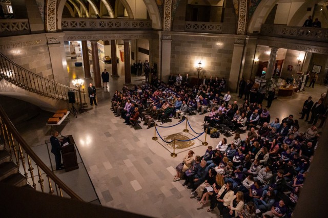 Maneuver Support Center of Excellence and Fort Leonard Wood community members attend the State of Missouri Month of the Military Child kickoff April 1 in the Missouri State Capitol Rotunda in Jefferson City.