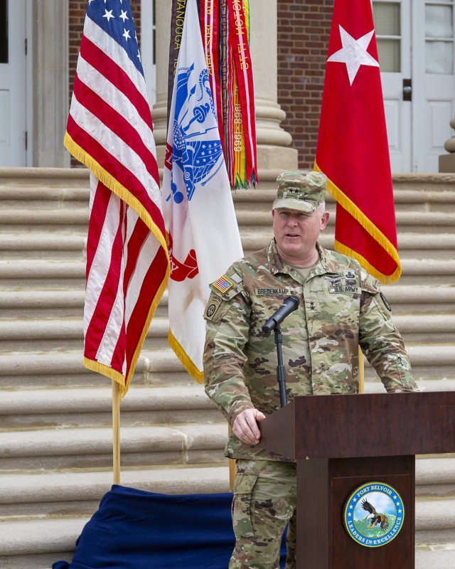 Maj. Gen. Trevor Bredenkamp, Commanding General, Joint Task Force-National Capital Region and the Military District of Washington, presided over a patching ceremony at Fort Belvoir, April 3, at Garrison Headquarters. Following an executive order...