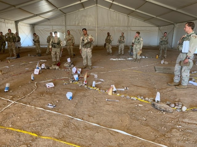 Figure 3. Task Force Battle conducts a combined arms rehearsal in an abandoned tent.