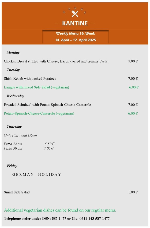 Kantine Menu (ENG) 14 - 17 April 2025
