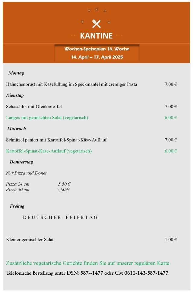 Kantine Menu (DEU) 14 - 17 April 2025