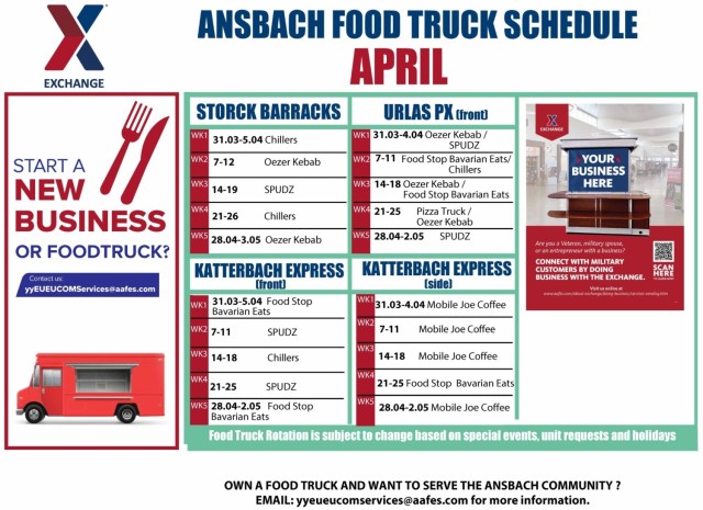 April 2025 Ansbach Food Truck schedule