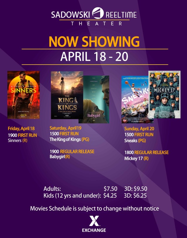 Sadowski Reel Time theater schedule April 18 -20