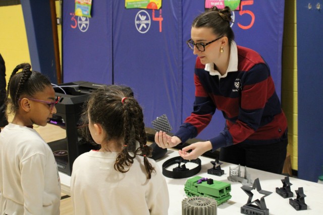 ROCKAWAY, N.J. - Haley Fica, a general engineer assigned to the U.S. Army Combat Capabilities Development Command Armaments Center, displays 3-D printing capabilities.