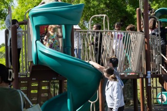 Families and students ate lunch together on the lawn behind C.C. Pinckney Elementary School to celebrate the Month of the Military Child, April 8-9.