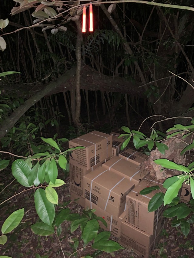 CLP 2 carefully emplaces supply caches for Task Force Wolfhound. Caches were marked based on a pre-determined system for each Company to be able to identify their re-supplies, October 7, 2024, on Pohakuloa Training Area.