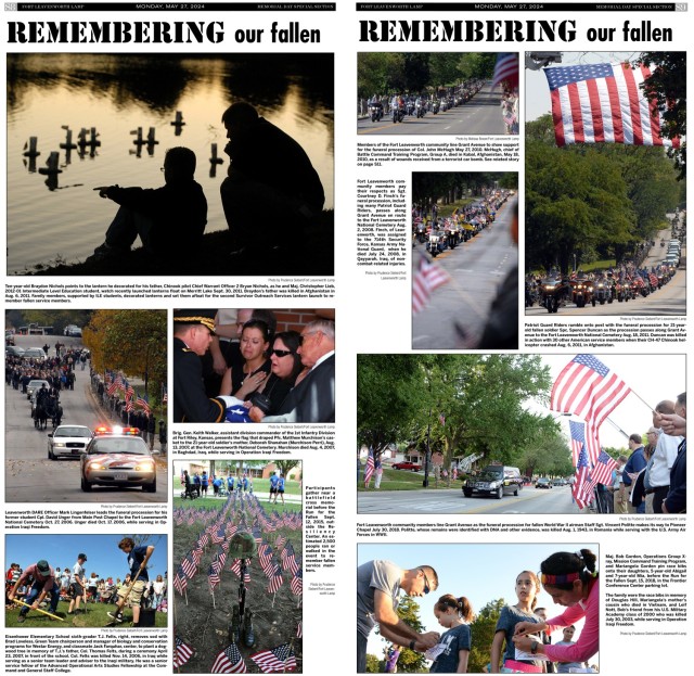 First place: Photo packageA two-page spread,  using photographs by Fort Leavenworth Lamp Editor Prudence Siebert and former Staff Writer Melissa Bower from the Lamp archives, paid tribute to the communities’ fallen service members in the Lamp's...