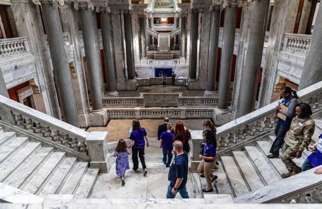 Fort Knox Youth of the Year Arianna Leon; Junior Youth of the Year Hailey Bagley and School Age Center Emerging Youth of the Year Charlie Pegues represent Fort Knox during a Team Kentucky update at the State Capitol Rotunda in Frankfort, Kentucky,...