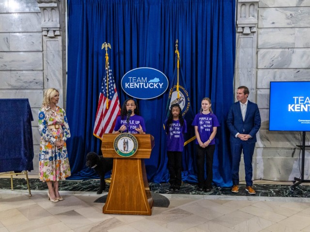 Fort Knox Youth of the Year Arianna Leon; Junior Youth of the Year Hailey Bagley and School Age Center Emerging Youth of the Year Charlie Pegues represent Fort Knox during a Team Kentucky update at the State Capitol Rotunda in Frankfort, Kentucky,...