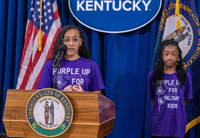 Fort Knox Youth of the Year Arianna Leon; Junior Youth of the Year Hailey Bagley and School Age Center Emerging Youth of the Year Charlie Pegues represent Fort Knox during a Team Kentucky update at the State Capitol Rotunda in Frankfort, Kentucky,...