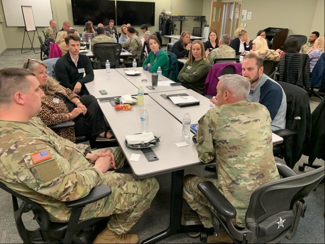 Members of Leadership Macomb had the opportunity to have lunch with Soldiers and talk with them in small groups about their experiences in the Army.