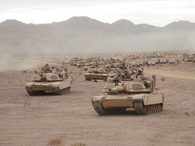 Warhorse Tanks assemble at the National Training Center