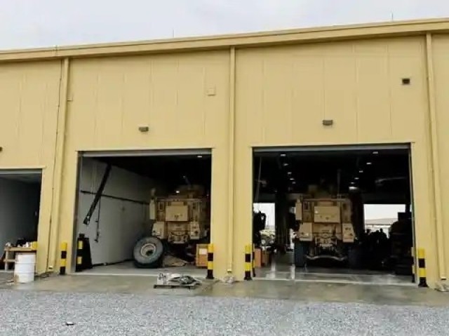 Photo of recently completed U.S. Army Corps of Engineers Tactical Equipment Maintenance Facility project to replace an existing structure in the U.S. Central Command area of operations.