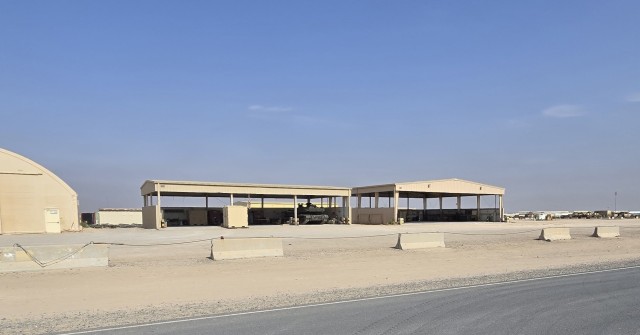 Photo of project site prior to the U.S. Army Corps of Engineers completion of a Tactical Equipment Maintenance Facility to replace the existing structure in the U.S. Central Command area of operations.