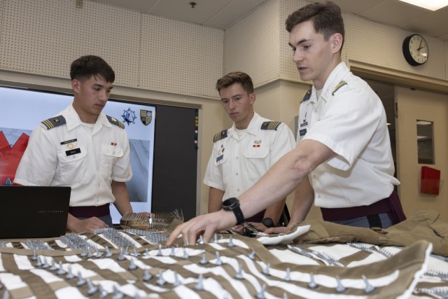Cadets in CME present their capstone project, the All-Terrain Arctic Anchor, in Mahan Hall, West Point, N.Y., on April 24.