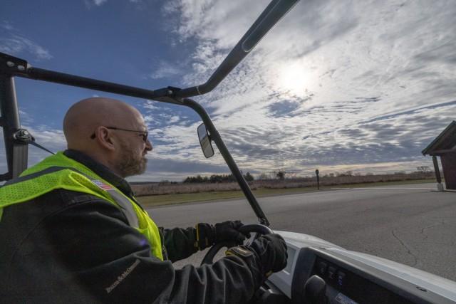 Maintenance Engineering Section Chief J.C. Randazzo Dozzle driving from the boat ramp to the outlet channel on Hillsdale reservoir to meet the rest of the inspection team on Tuesday, March 25.