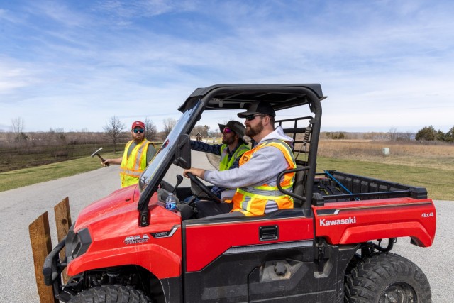 Geologist Jarrod Williams (outside), Dam Safety Program Manager Allen Chestnut (pointing) and Geotechnical Engineer Zackary Young (driving) having a discussion after inspecting the entire upstream embankment for Hillsdale reservoirs five-year...