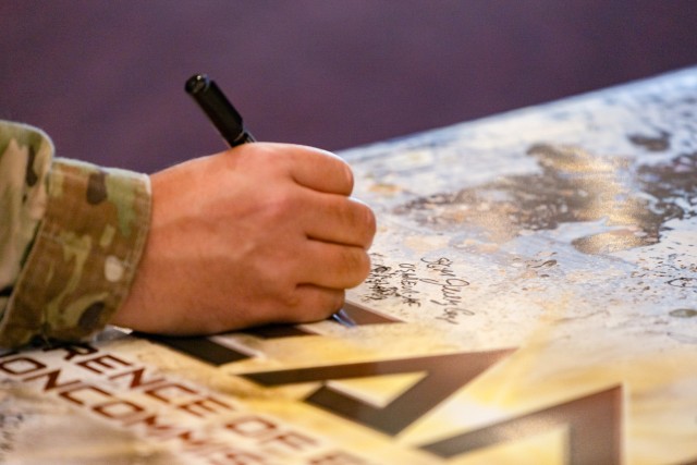 Senior enlisted leaders from more than 50 Allied and partner nations sign a CEANCO banner to present to Estonia leadership for hosting the week-long Conference of European Armies for Noncommissioned Officers in Tallinn, Estonia, April 17, 2025....