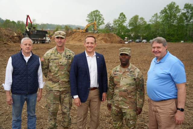 From left to right, Republican national Committee Chairman Michael Whatley, U.S. Army Corps of Engineers Wilmington District Commander Col. Brad Morgan, U.S. Senator Ted Budd, USACE Deputy Commanding General for Civil Works Jason Kelly, and Acting...