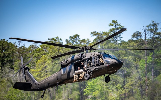 Soldiers from across the Army compete in the 2025 Best Ranger Competition during the Helocast, April 13, 2025 at Victory Pond, on Fort Benning, Georgia. (U.S. Army photo by Patrick A. Albright)