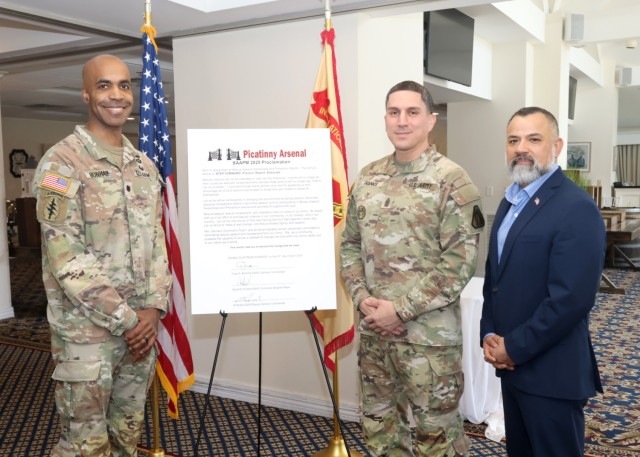 PICATINNY ARSENAL, N.J. - (From left) Lt. Col. Craig A. Bonham II, garrison commander, Command Sgt. Maj. David M. Franks, garrison command sergeant major, and Fortunato Rubio, deputy garrison commander, signed an agreement. in support of Sexual...