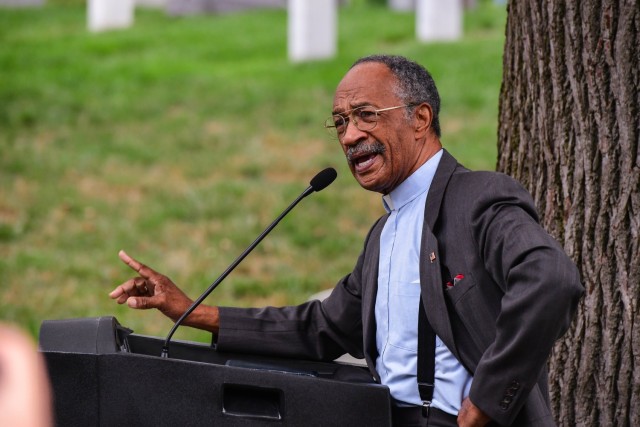 Retired U.S. Army. Maj. Gen. Matthew A. Zimmerman, the 18th chief of chaplains, gives his remarks during a wreath laying ceremony on Chaplains Hill at Arlington National Cemetery, in Arlington, Va., July 28, 2017. The Chaplain Corps celebrated its...