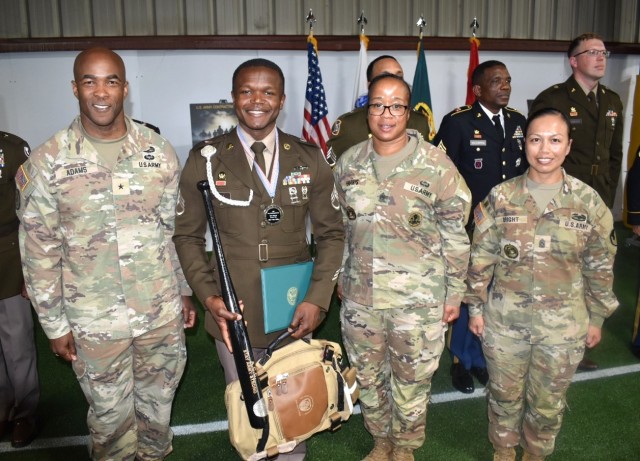 The runner up for the ACC 2025 Best Warrior Competition is Staff Sgt. Thierry Ndika of the 409th Contracting Support Brigade based at Sembach Kaserne, Germany.