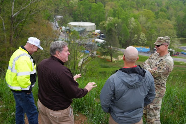 From left to right, U.S. Army Corps of Engineers Quality Assurance lead Chuck Hadley, Acting Assistant Secretary of the Army for Civil Works Lee Forsgren, USACE Water Treatment Plant Project Manager Beau Zeringue, and USACE South Atlantic Division...