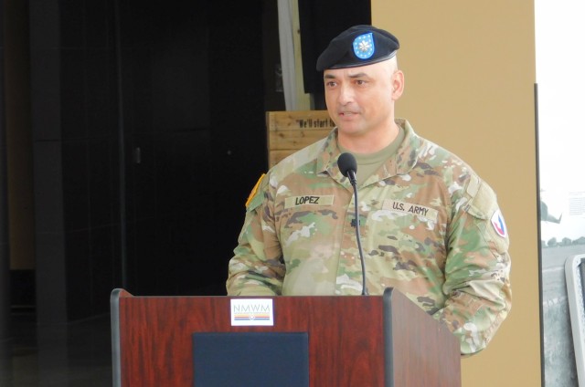 Lt. Col. Edgar Lopez, Central Technical Support Facility director, delivers remarks at the casing of the colors for CTSF at Fort Cavazos, Texas, April 28, 2025. Following a recent change of mission, the colors of CTSF were cased after more than 29...