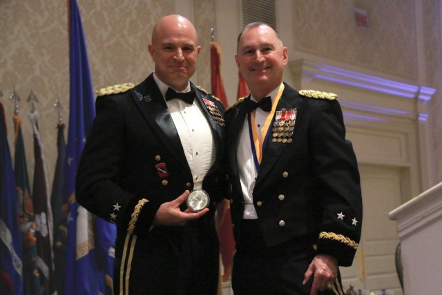 Lt. Gen. Jon Stubbs, director of the Army National Guard, speaks with Virginia National Guard Soldiers and Airmen during the 2025 annual Virginia National Guard Military Ball on April 26 in Virginia Beach, Virginia.