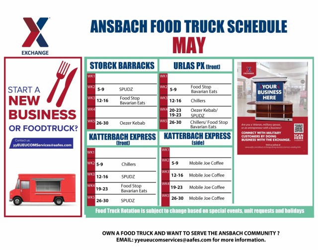 May 2025 Food Truck Schedule - USAG Ansbach