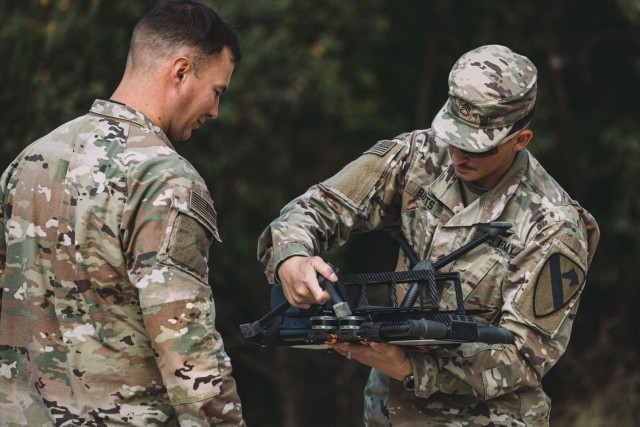 U.S. Soldiers assigned to various units pilot TS-800 drones during exercise Saber Junction 24 in the 7th Army Training Command's (7ATC) Hohenfels Training Area, Germany, Sept. 6, 2024. Saber Junction is an annual exercise, conducted by 7ATC and...
