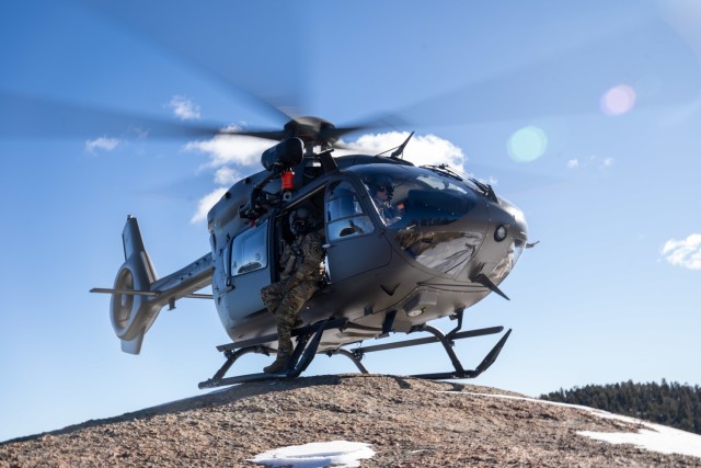 U.S. Army Chief Warrant Officer 3 Marc Kudlac acts as pilot in command of a Eurocopter UH-72B Lakota in the Rocky Mountains of Colorado, Jan. 12, 2025. The Colorado Army National Guard flies in the mountains to practice power management and flying...