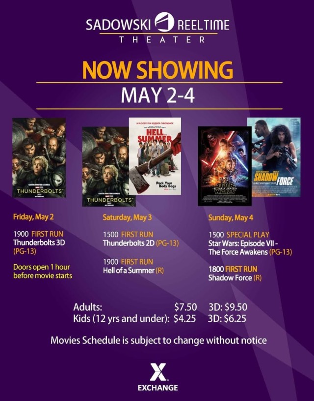 Sadowski Theater movie schedule - May 2-4