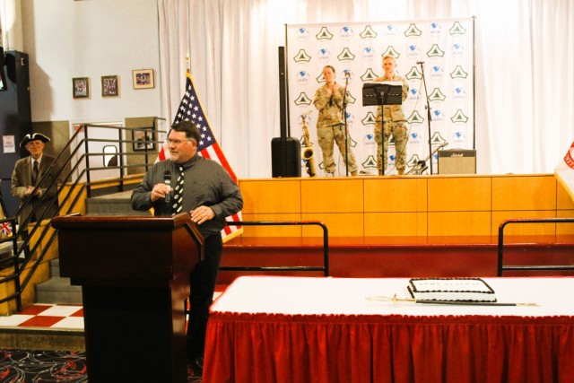 Fort McCoy Deputy to the Garrison Commander Cameron Cantlon provides opening comments during the 2025 observance of the Army Reserve birthday April 23, 2025, at McCoy’s Community Center at Fort McCoy, Wis. Fort McCoy celebrated the 117th...