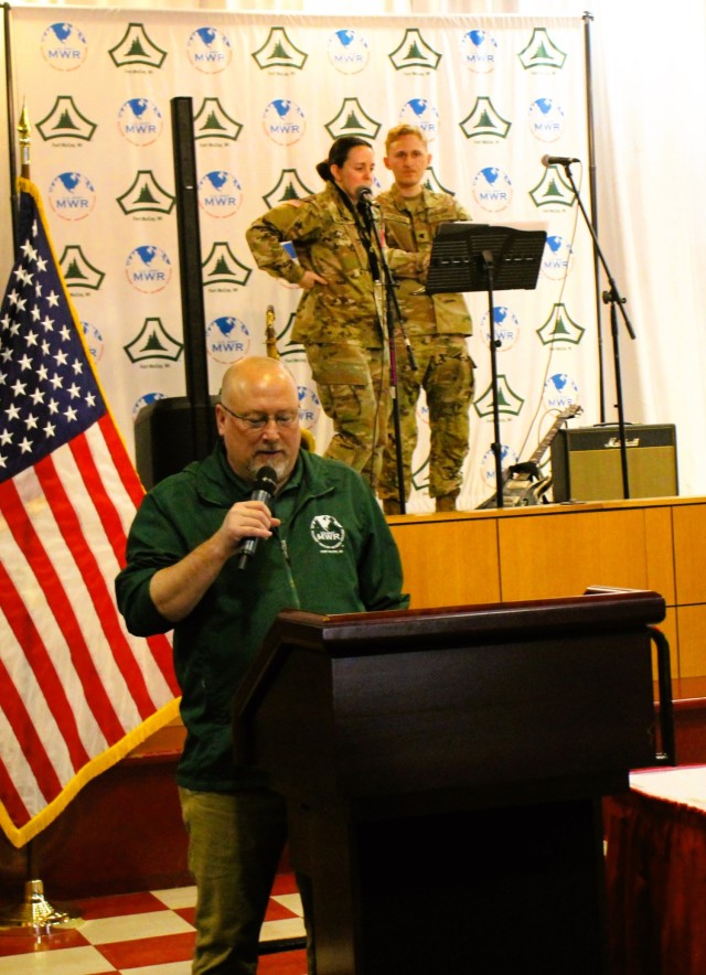 Fort McCoy Directorate of Family and Morale, Welfare, and Recreation Director Scott Abell provides opening comments during the 2025 observance of the Army Reserve birthday April 23, 2025, at McCoy’s Community Center at Fort McCoy, Wis. Fort...