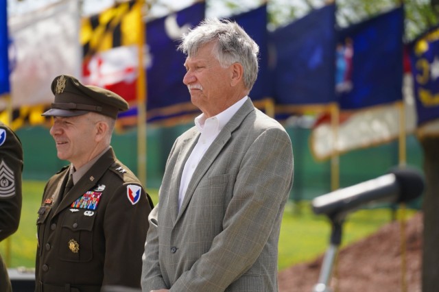 Jeffrey Bohun, former Logistics Support Operations director for the Integrated Logistics Support Center, stands with Maj. Gen. Michael B. Lalor, TACOM commanding general, at the induction ceremony.