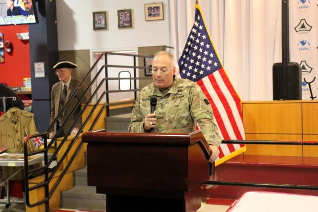 Fort McCoy’s Senior Commander, Maj. Gen. Joseph Ricciardi, commanding general of the 88th Readiness Division, provides opening comments during the 2025 observance of the Army Reserve birthday April 23, 2025, at McCoy’s Community Center at Fort...